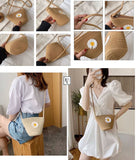 New Fashion Jute  Summer Bohemian Beach Bag Elegant Daisy Flower Handwoven Crossbody bag Purse Knitted Straw Small Bucket Bag for Women -WBR001