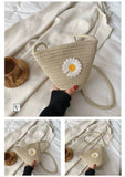 New Fashion Jute  Summer Bohemian Beach Bag Elegant Daisy Flower Handwoven Crossbody bag Purse Knitted Straw Small Bucket Bag for Women -WBR001