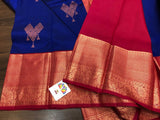 ANNAPURNA , PURE KANCHI HANDLOOM PATTU SILK SAREE WITH BEAUTIFUL MOTIFS - RICH PALLU AND  BLOUSE-PDS001RB
