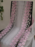NADIYA, Pure White Organza Cutwork saree with Semi Raw Silk Blouse piece-KIA001SRSW