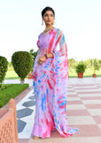 Chiffon Silk Shibori drapes with Silver Gottapatti Lace & Contrast Ultra Silk blouse-NIRM001CSP