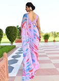 Chiffon Silk Shibori drapes with Silver Gottapatti Lace & Contrast Ultra Silk blouse-NIRM001CSP
