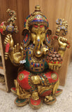 VIGNAHARTA , STONE STUDDED BIG SIZE  BRASS GANESHA STATUE -SILVI001GS