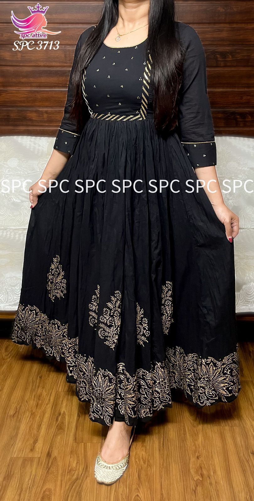 A black cotton silk, floor-length dress with high neck and full sleeve –  samantchauhan