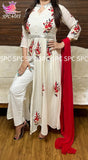 Premium georgette Gown with beautiful floral  embroidery all over & on sleeves with beautiful buttons detailing-GARI001WK