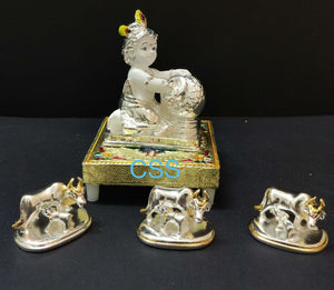 CUTE KRISHNA IDOL WITH STAND AND 3  LITTLE COWS-CRZ001KC
