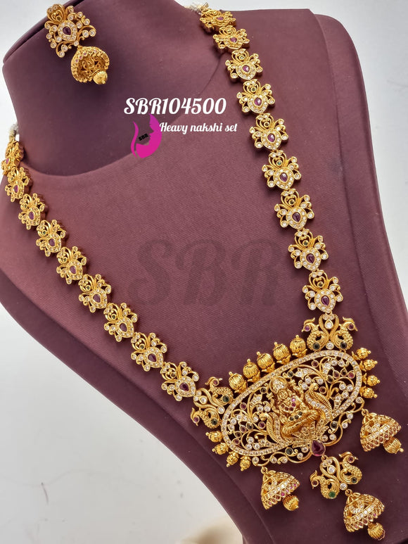 ADARSHA LAKSHMI , ELEGANT GOLD FINISH  LONG NECKLACE SET FOR WOMEN -LR001PNSAL