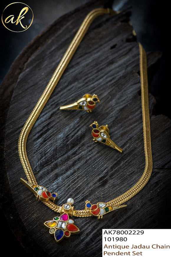Necklace – Short – Prong set Square Navaratna with Pearl Hanging | Gujjadi  Swarna Jewellers