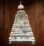 VASUDHA ,  BEAUTIFUL GERMAN SILVER SINGASAN WITH GOD'S AND GODDESS IDOLS FOR PUJA-SILVI001VS