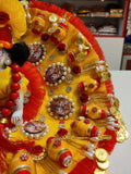 Yellow Beautiful heavy poshak in 3 piece style with separate choli and pearl patka  with latkan on both sides-POSH001YP