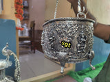 VYJAYANTY ,  Antique German silver washable limited edition exclusive collection Astalakshmi design flower basket -SILVI001FB