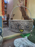 VYJAYANTY ,  Antique German silver washable limited edition exclusive collection Astalakshmi design flower basket -SILVI001FB