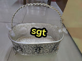 VYJAYANTY ,  Antique German silver washable limited edition exclusive collection Astalakshmi design flower basket -SILVI001FB