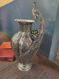 AASHADAM SPECIAL ANTIQUE FINISH GERMAN SILVER WASHABLE PEACOCK DESIGN FLOWER VASE -SILVA001PV