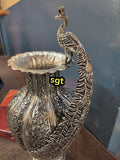 AASHADAM SPECIAL ANTIQUE FINISH GERMAN SILVER WASHABLE PEACOCK DESIGN FLOWER VASE -SILVA001PV