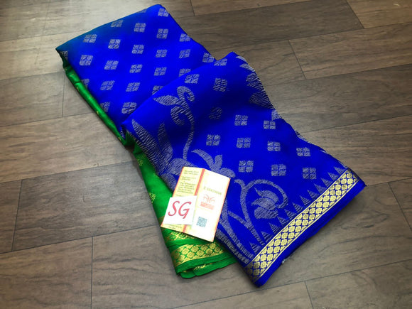 PURE MYSORE WRINKLE SILK SAREE WITH NATURAL 3D COLOR DYEING ALLURING SOFT ZARI WEAVED ALL OVER CONTRAST BLOUSE -PRIY001MIBBG