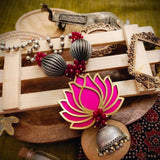 PADMA, ELEGANT LOTUS DESIGN OXIDISED SILVER FINISH NECKLACE -MOE001LP