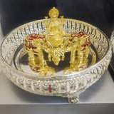 AISWARYA LAKSHMI, GERMAN SILVER THALI WITH GOLD FINISH GODDESS LAKSHMI IDOL AND GOLDEN ELEPHANTS-CZY001GT