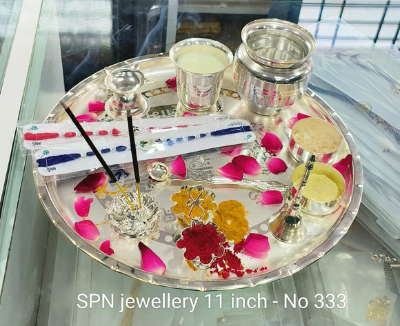 KARTIKA ,ELEGANT SILVER FINISH POOJA THALI SET -SAMAR001PTS