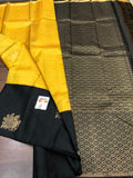 ASHWATHY , KANJIPURAM SILK SAREE FOR WOMEN IN YELLOW AND BLACK COMBINATION-PDS001YB