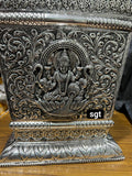 TULSIDEVI, ELEGANT ANTIQUE FINISH GERMAN SILVER TULSI POT WITH SHANK CHAKRA TIRUMALA NAMA AND LAKSHMI DESIGN-SILVA001TP