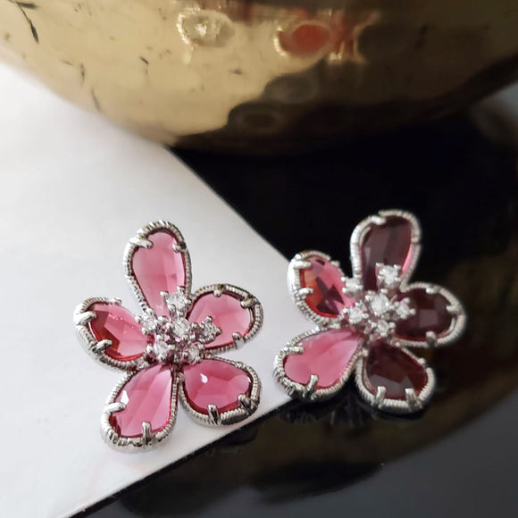 Pink Daisy , elegant crystal flower design  earrings for women -MOE001CEFP