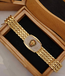 Ishir  , Elegant Gold Finish Bracelet for Men -KRISH001BMF
