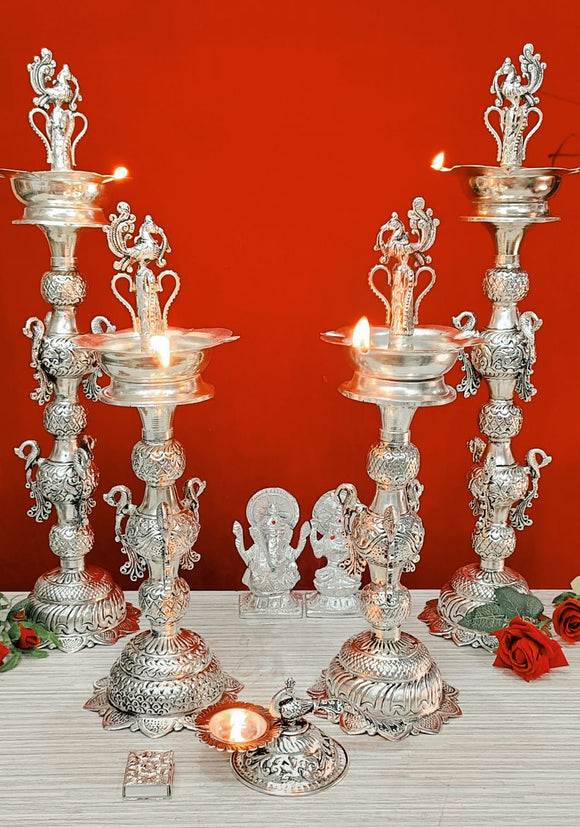 Surbhi , German Silver  Peacock Deepam Combo-SKD001DC