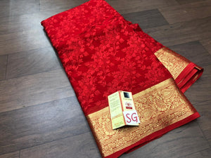 Pure Georgette Silk Saree with Beautiful Chikankari work all over  with rich Gold Zari Pallu and Border with blouse-PRY001R