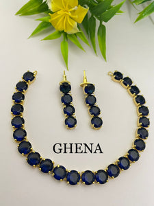 Deep Blue  Gloria , elegant stones necklace set for women -JAI001NSDB