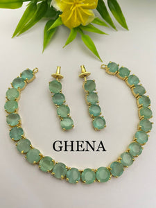Sea green   Gloria , elegant stones necklace set for women -JAI001NSSG