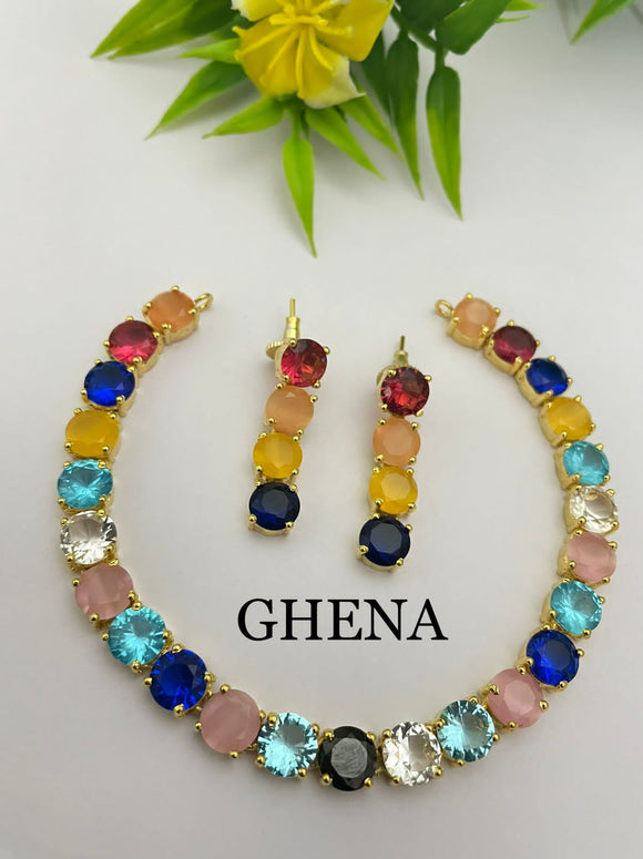 Mix color Gloria , elegant stones necklace set for women -JAI001NSMC