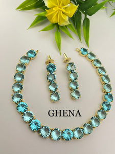 Pastel Blue Gloria , elegant stones necklace set for women -JAI001NSPB