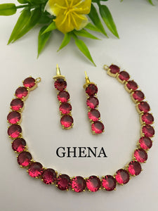 Ruby Pink Gloria , elegant stones necklace set for women -JAI001NSRP