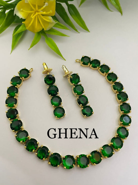 Green Gloria , elegant stones necklace set for women -JAI001NSGN