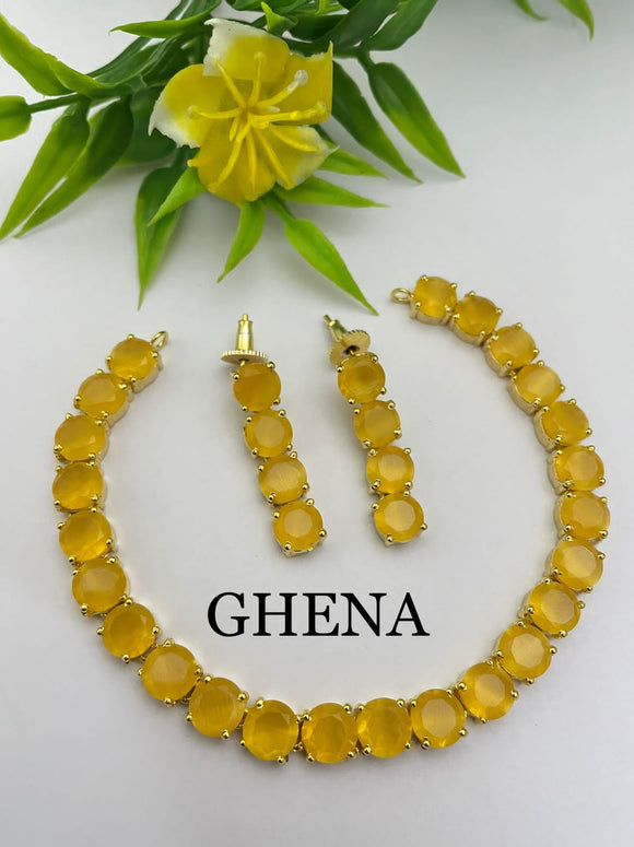 Yellow Gloria , elegant stones necklace set for women -JAI001NSY