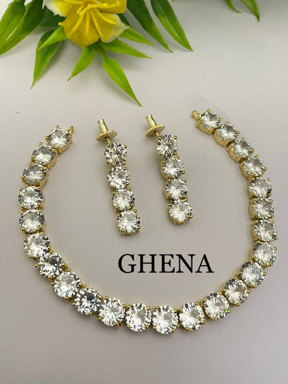 White  Gloria , elegant stones necklace set for women -JAI001NSW