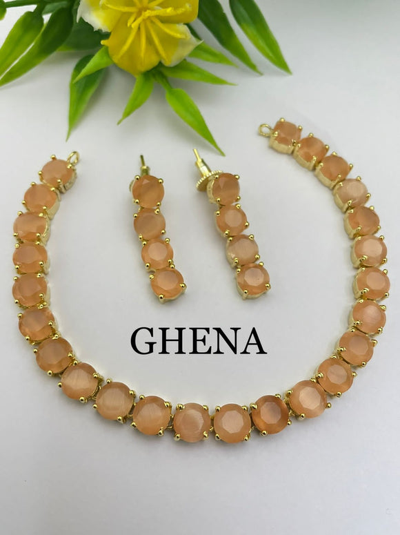 Peach Gloria , elegant stones necklace set for women -JAI001NSP