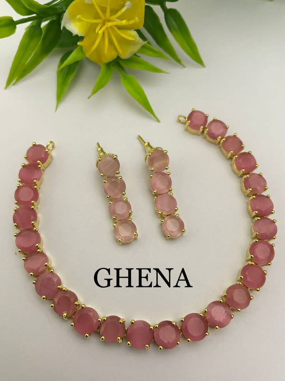 Onion pink Gloria , elegant stones necklace set for women -JAI001NSOP