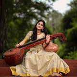 Handloom Tissue Anaswara temple Pattu Pavada -SAHE001AP