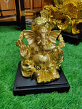 Vinayaka, Lord  Ganesh idol in Golden Finish with Turban  on  stand-SILVI001GIA