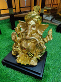 Vinayaka, Lord  Ganesh idol in Golden Finish with Turban  on  stand-SILVI001GIA