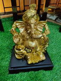 Vinayaka, Lord  Ganesh idol in Golden Finish with Turban  on  stand-SILVI001GIA