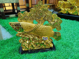Golden Lucky Arowana Fish /Golden Dragon With Fengshui Gold Coins Money Tree for Personal Luck-SILVA001FF