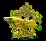 Golden Lucky Arowana Fish /Golden Dragon With Fengshui Gold Coins Money Tree for Personal Luck-SILVA001FF