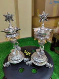Gajendra , Pair  of 2 antique German silver washable limited edition exclusive collection shanku chakra deepam with elephant leg Lamps-SILVI001ELL
