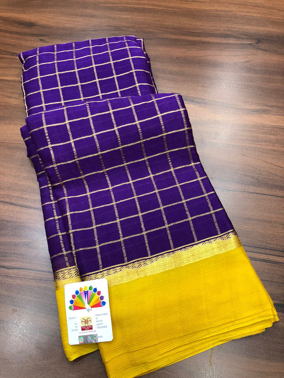 Pure Mysore Silk Wrinkle Crepe Saree with beautiful  Zari design Bentex Border-PRIYAN001MCSD