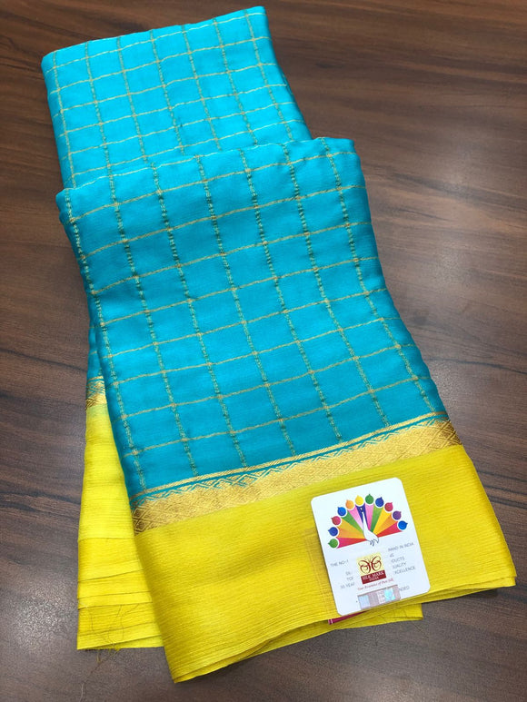 Pure Mysore Silk Wrinkle Crepe Saree with beautiful  Zari design Bentex Border-PRIYAN001MCSB