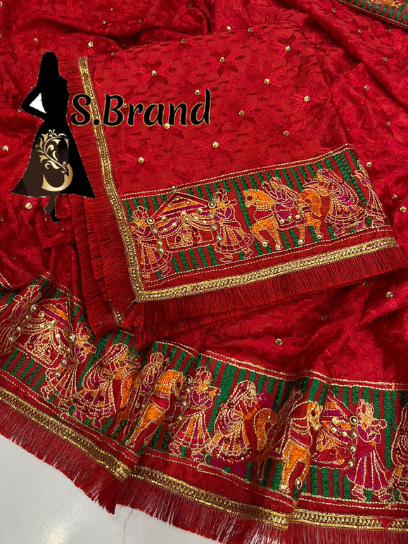 S Brand Phulkari Punjabi Pure Chinon Fabric 2.5 Metres Full Heavy Embroidery Duppatta for women -RIDA001PD