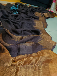 Pure Jayasree 100 count Linen Mocklino Saree  with Pure Tested woven  Golden Zari borders & Pallu -PRIYAN001BRL